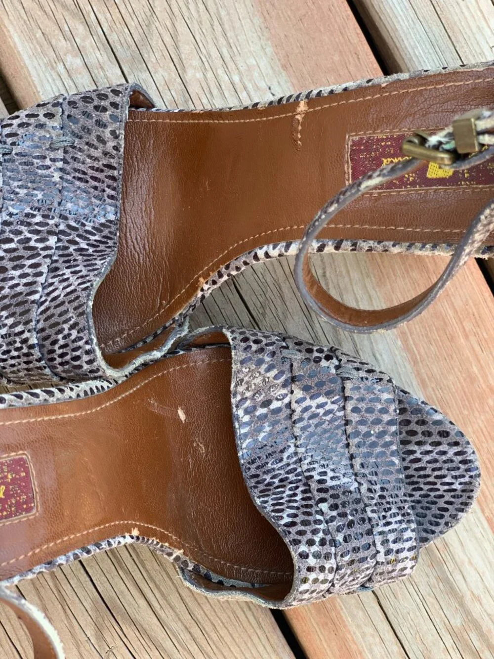 7 For All Mankind Platform Heel Sandals 10 Purple Snakeskin Suede Peep Toe Y2K
